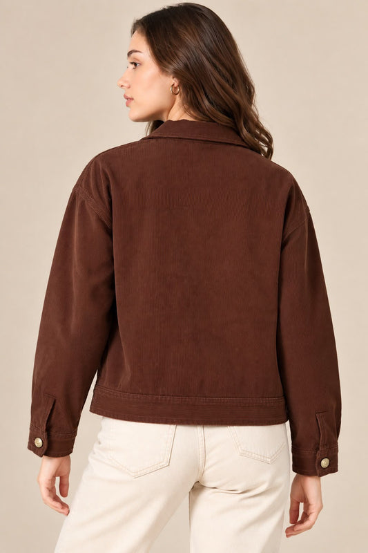 Women’s Solid Cotrise Button Down Winter Jacket