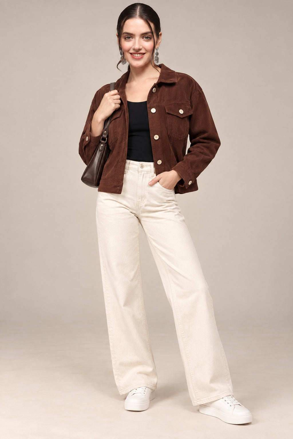 Women’s Solid Cotrise Button Down Winter Jacket