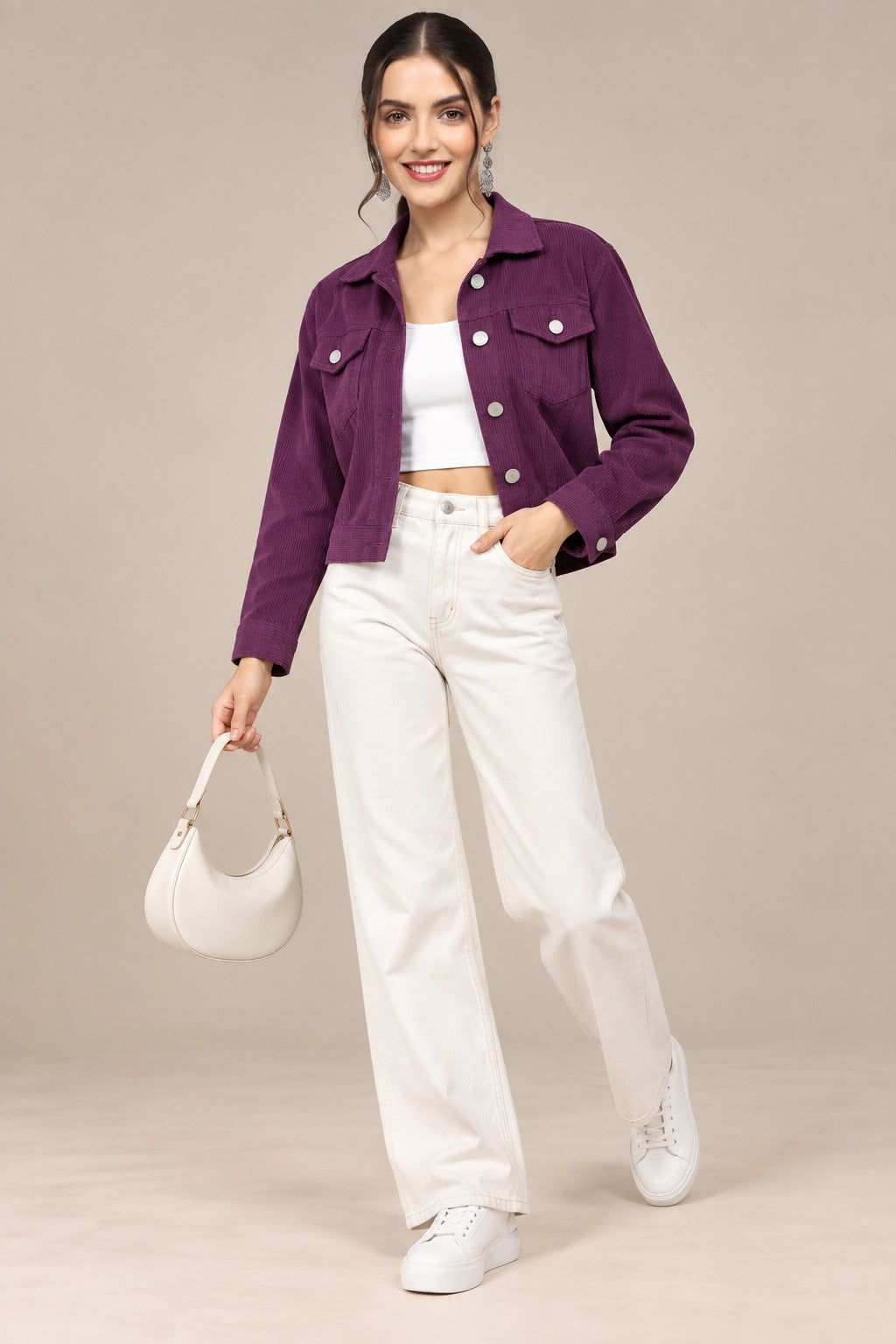 Women’s Solid Cotrise Button Down Winter Jacket