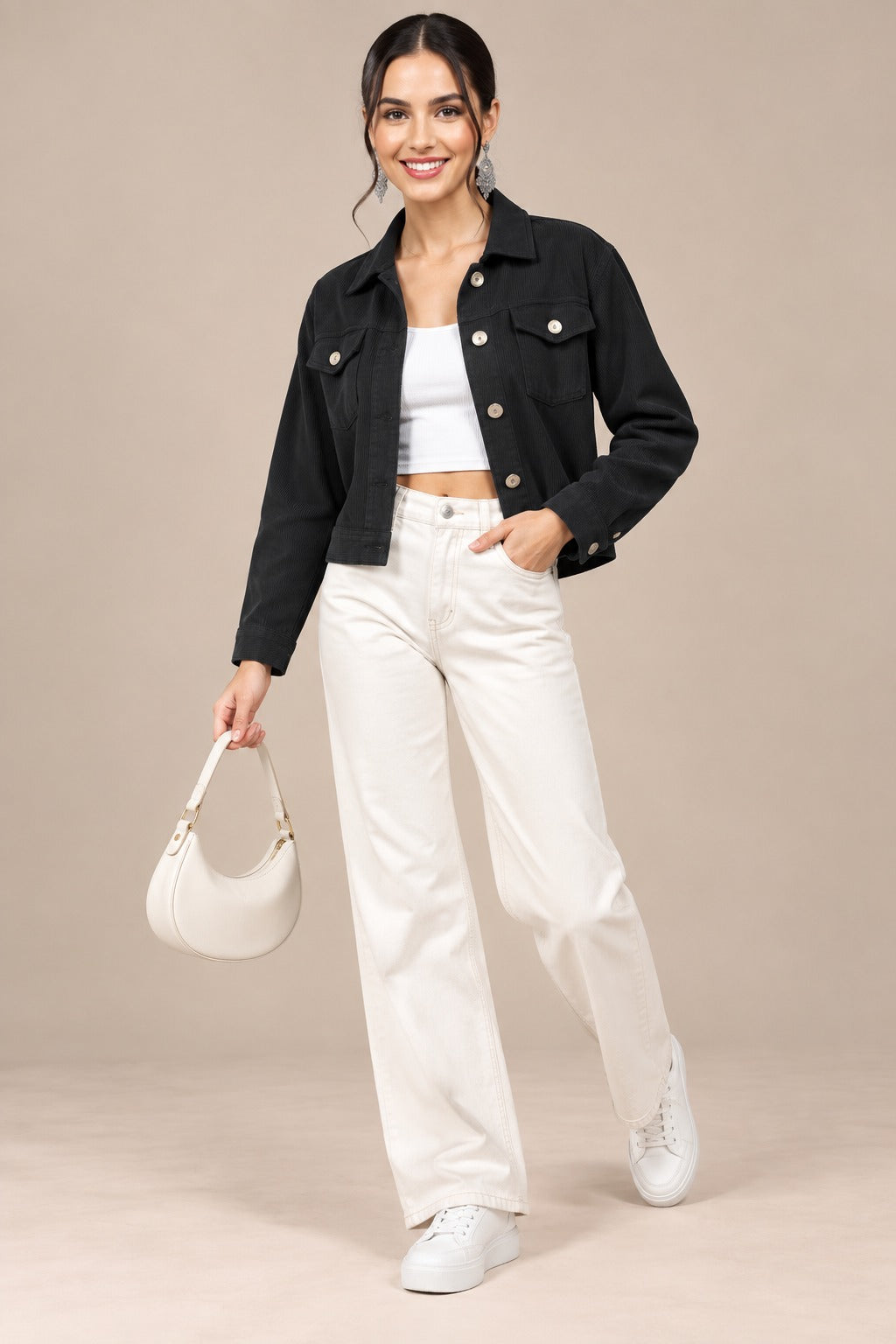 Women’s Solid Cotrise Button Down Winter Jacket