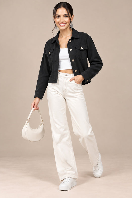 Women’s Solid Cotrise Button Down Winter Jacket