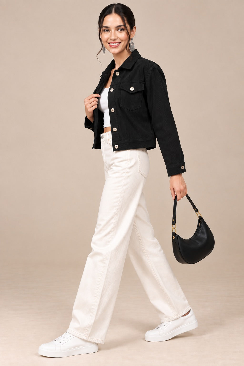 Women’s Solid Cotrise Button Down Winter Jacket