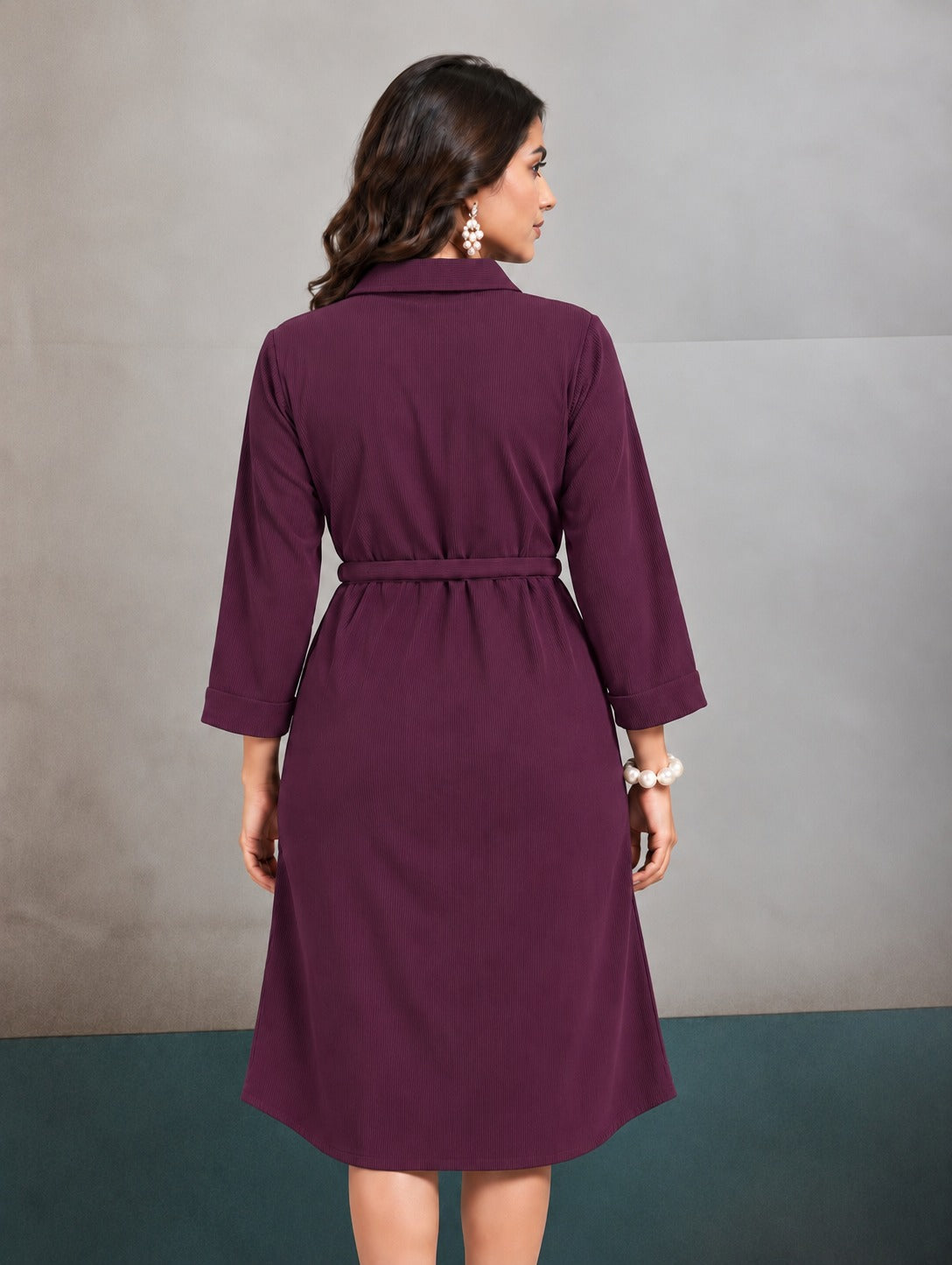 Women’s Solid Cotrise Tie-Up Winter Dress