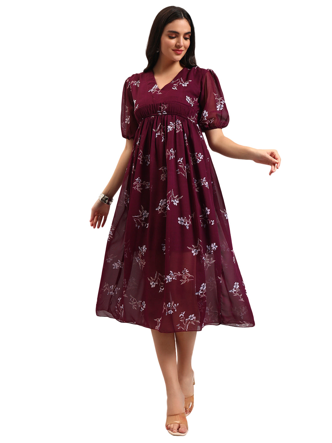 Women Wine Fit & Flared Dress