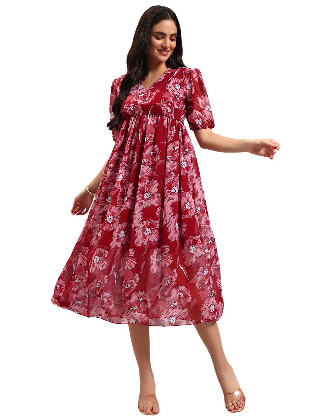 Women Maroon Fit & Flared Dress